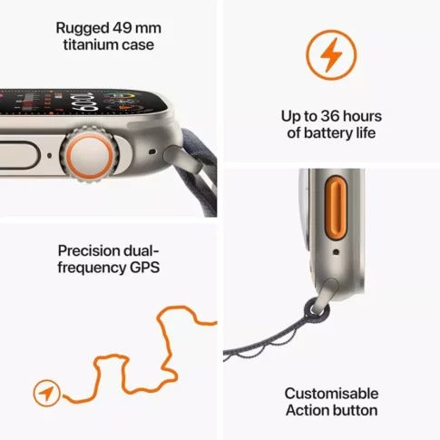 MuVe Watch Ultra 2 GPS + Cellular, 49mm Titanium Case with Orange/Beige Trail Loop - S/M