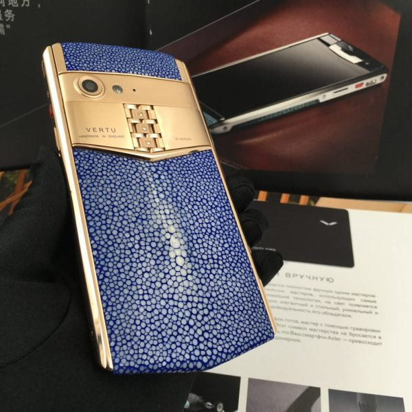 VERTU ASTER P Blue Pearl Fish Skin Dual Sim Card Mobile Phone