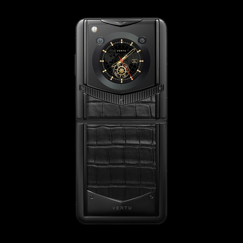 VERTU IRONFLIP BASALT BLACK ALLIGATOR SKIN MOBILE PHONE