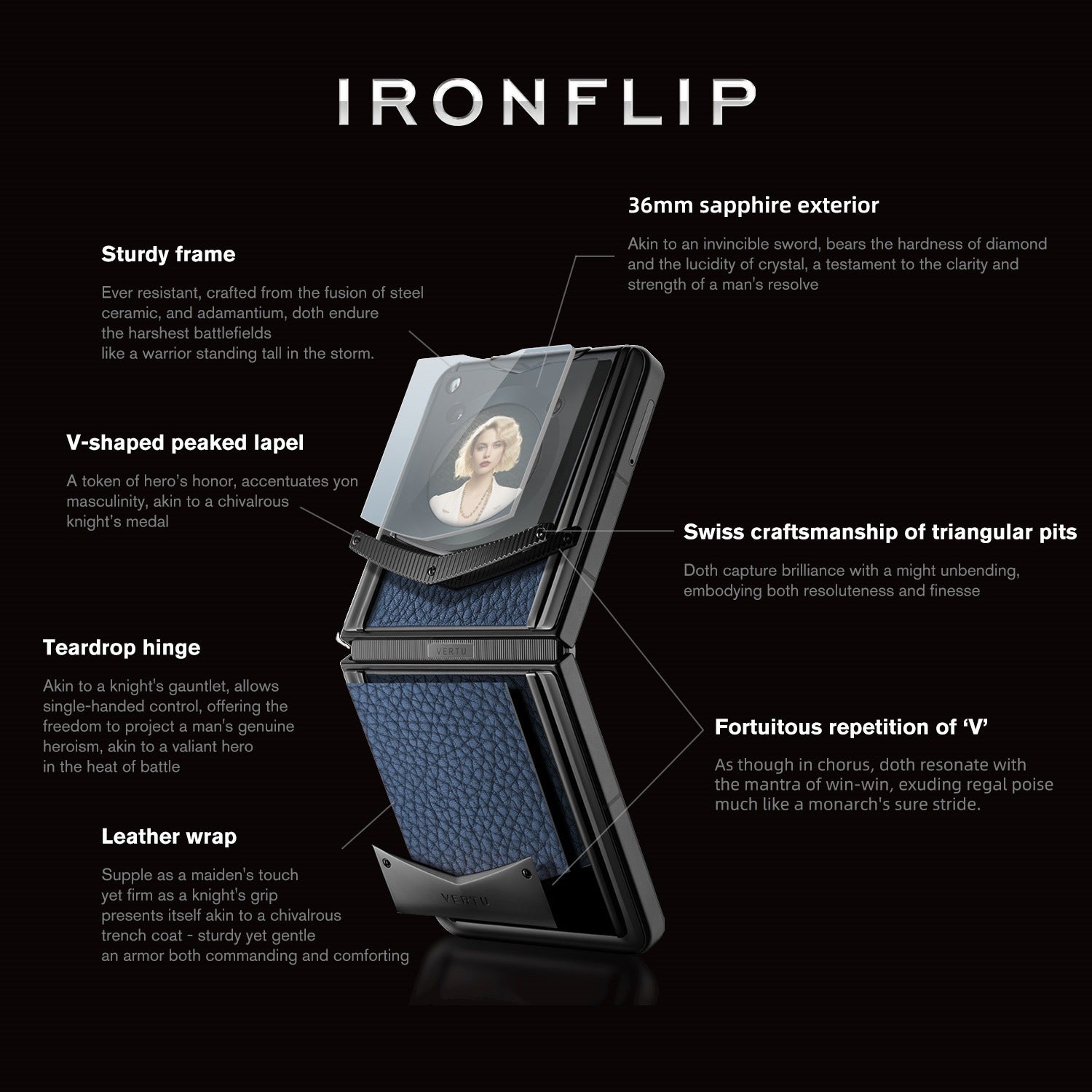 Vertu Ironflip Blue Calfskin Series Luxury Mobile Fliphone