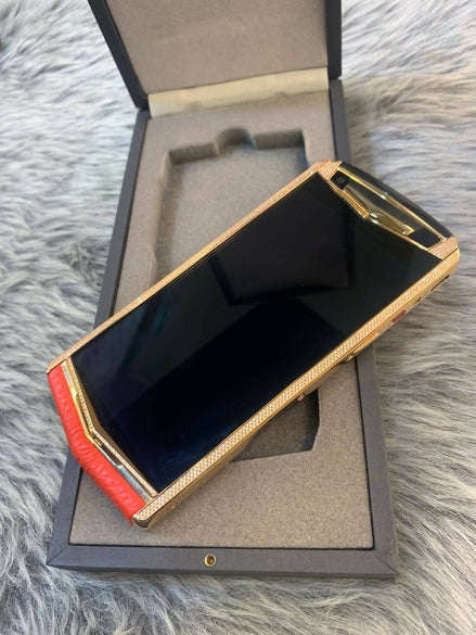 Vertu Aster P Red Leather 18ct Rosegold Diamond Edition Mobile Phone (Made to Order)