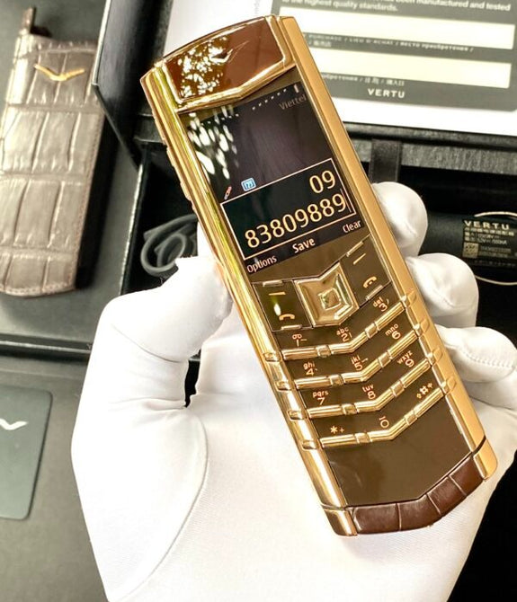 Vertu Signature S Rose Gold Chocolate Alligator Skin