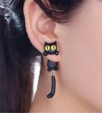 Clay Animal Earrings Women Cute Cat Stud