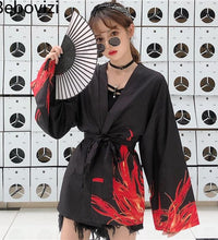 Bebovizi Japanese Style Flaming Phenix Print Cardigan Kimono Harajuku Women Men Sexy Yukata Female Streetwear Traditional Haori