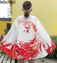 Bebovizi Japanese Style Flaming Phenix Print Cardigan Kimono Harajuku Women Men Sexy Yukata Female Streetwear Traditional Haori