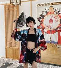 Bebovizi Japanese Style Flaming Phenix Print Cardigan Kimono Harajuku Women Men Sexy Yukata Female Streetwear Traditional Haori