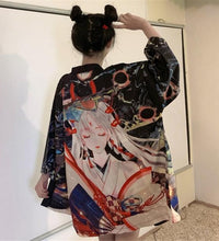 Bebovizi Japanese Style Flaming Phenix Print Cardigan Kimono Harajuku Women Men Sexy Yukata Female Streetwear Traditional Haori