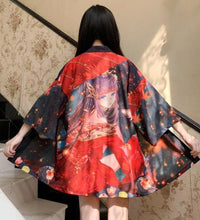 Bebovizi Japanese Style Flaming Phenix Print Cardigan Kimono Harajuku Women Men Sexy Yukata Female Streetwear Traditional Haori