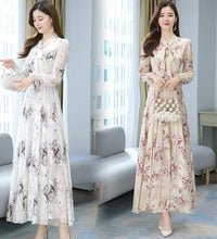 2021 Summer Black Print Korean Fashion Maxi Dress High Quality Flower Long Sleeve Women Chiffon Long Dress Vestidos