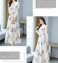 2021 Summer Black Print Korean Fashion Maxi Dress High Quality Flower Long Sleeve Women Chiffon Long Dress Vestidos