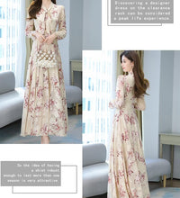 2021 Summer Black Print Korean Fashion Maxi Dress High Quality Flower Long Sleeve Women Chiffon Long Dress Vestidos