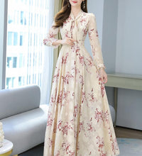 2021 Summer Black Print Korean Fashion Maxi Dress High Quality Flower Long Sleeve Women Chiffon Long Dress Vestidos