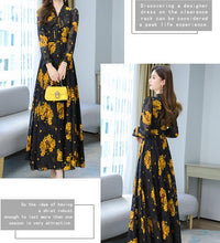 2021 Summer Black Print Korean Fashion Maxi Dress High Quality Flower Long Sleeve Women Chiffon Long Dress Vestidos