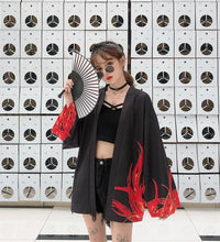 Bebovizi Japanese Style Flaming Phenix Print Cardigan Kimono Harajuku Women Men Sexy Yukata Female Streetwear Traditional Haori