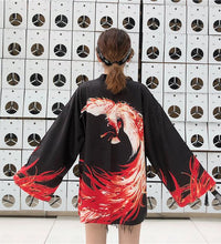 Bebovizi Japanese Style Flaming Phenix Print Cardigan Kimono Harajuku Women Men Sexy Yukata Female Streetwear Traditional Haori