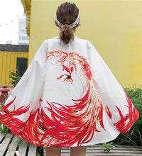 Bebovizi Japanese Style Flaming Phenix Print Cardigan Kimono Harajuku Women Men Sexy Yukata Female Streetwear Traditional Haori