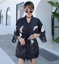 Bebovizi Japanese Style Flaming Phenix Print Cardigan Kimono Harajuku Women Men Sexy Yukata Female Streetwear Traditional Haori