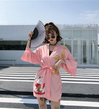 Bebovizi Japanese Style Flaming Phenix Print Cardigan Kimono Harajuku Women Men Sexy Yukata Female Streetwear Traditional Haori