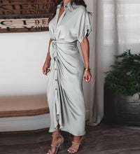 2021 Women Sexy Deep V Draped Shirt Long Dress Fashion Button Slit Bandage Beach Dress Lady Elegant Casual Short Sleeve Dresses