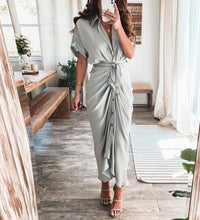 2021 Women Sexy Deep V Draped Shirt Long Dress Fashion Button Slit Bandage Beach Dress Lady Elegant Casual Short Sleeve Dresses