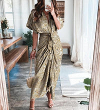 2021 Women Sexy Deep V Draped Shirt Long Dress Fashion Button Slit Bandage Beach Dress Lady Elegant Casual Short Sleeve Dresses