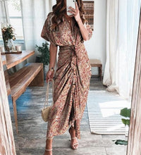 2021 Women Sexy Deep V Draped Shirt Long Dress Fashion Button Slit Bandage Beach Dress Lady Elegant Casual Short Sleeve Dresses