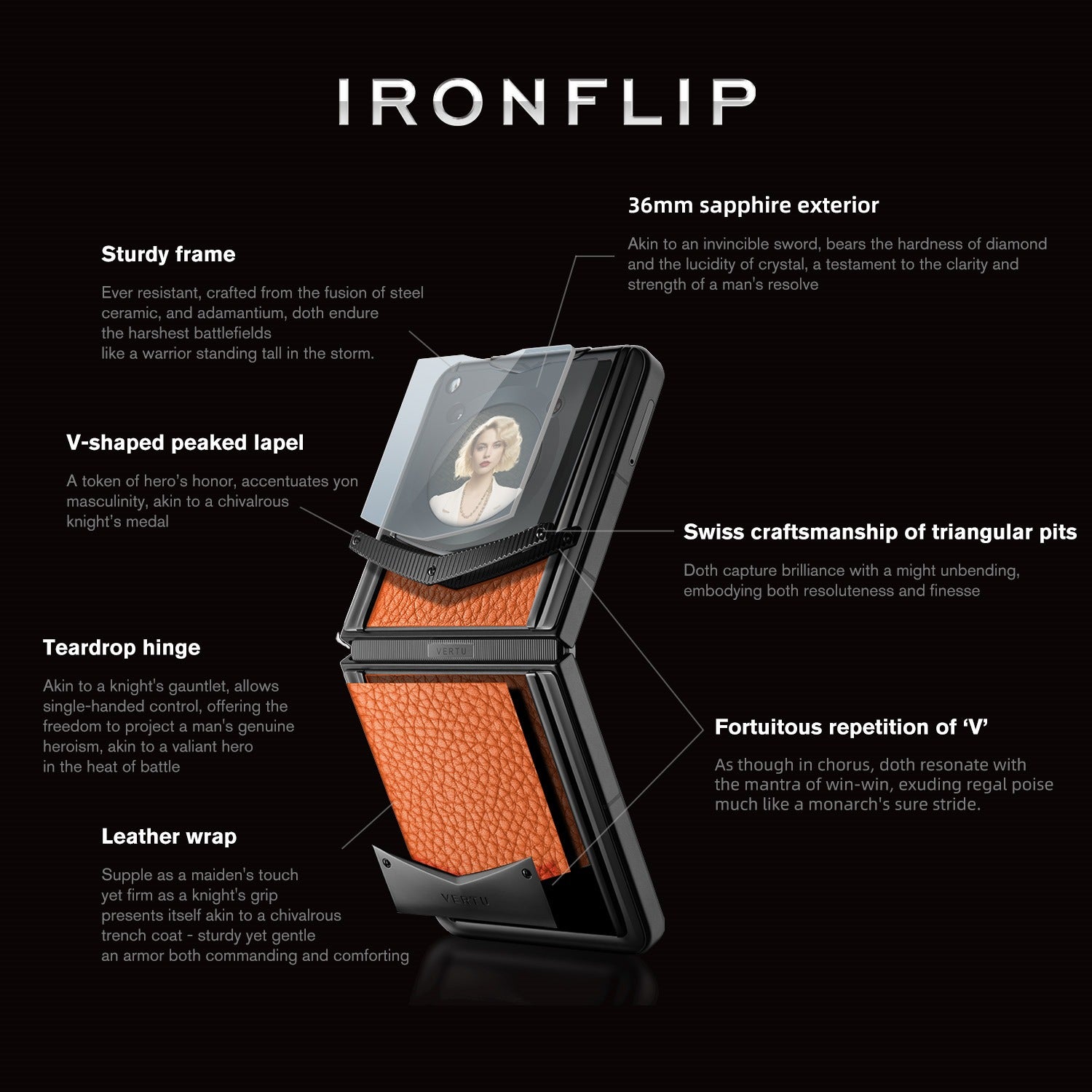 Vertu Ironflip Orange Calfskin Series Android Mobile Phone