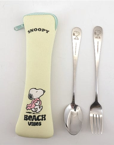 MIniso Snoopy Summer Travel Collection Flatware Set (Fork & Spoon)