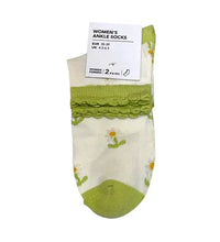 Miniso Flower Women＇s Ankle Socks 2 Pairs(Green,A)