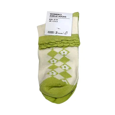 Miniso Flower Women＇s Ankle Socks 2 Pairs(Green,B)