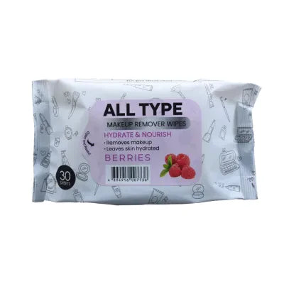 Miniso All Type Makeup Remover Wipes 30 Sheets(Berries)