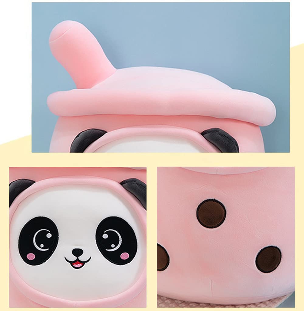 Cute Plush Toys Milk Tea Cup Pillow Panda Plushise Bubble Tea Plushie Soft Stuff (Pink Panda, 13.78 in)