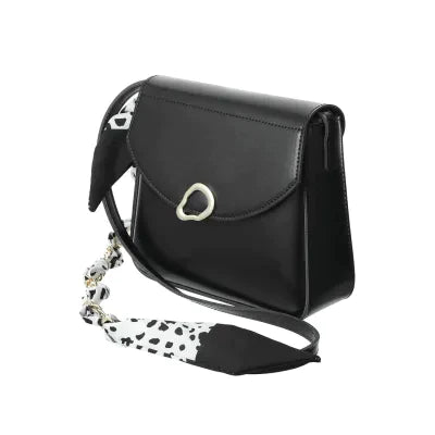 Miniso Flap Crossbody Bag with Silk Like Scarf and Chain(Black)