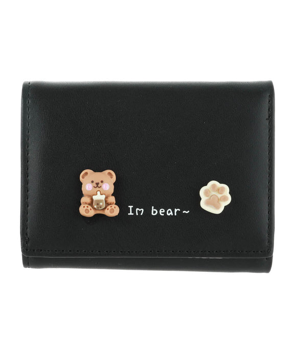 Miniso Women's Cream Bear Trifold Wallet(Black)