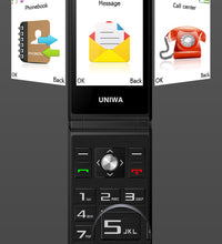Flip Phone GSM Big Button Mobile Phone Dual Sim FM Radio Uniwa X28 Cellphone - astore.in