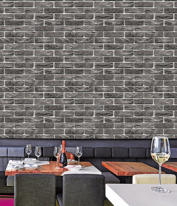 Brick Design Wallpaper Black Vintage 9.5 Meter Roll - astore.in