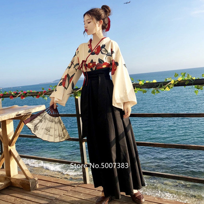 Japanese traditional Floral Kimono Top Skirt set - astore.in