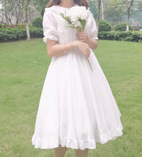 Japanese Summer Lolita Style White Dress Peter Pan Collar High Waist Princess Fairy Dress Elegant Cute Kawaii Girl Ruffles Dress