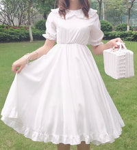 Japanese Summer Lolita Style White Dress Peter Pan Collar High Waist Princess Fairy Dress Elegant Cute Kawaii Girl Ruffles Dress