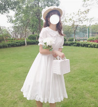 Japanese Summer Lolita Style White Dress Peter Pan Collar High Waist Princess Fairy Dress Elegant Cute Kawaii Girl Ruffles Dress