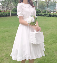 Japanese Summer Lolita Style White Dress Peter Pan Collar High Waist Princess Fairy Dress Elegant Cute Kawaii Girl Ruffles Dress