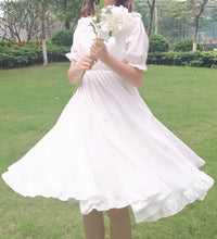 Japanese Summer Lolita Style White Dress Peter Pan Collar High Waist Princess Fairy Dress Elegant Cute Kawaii Girl Ruffles Dress