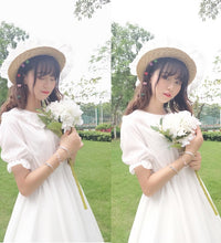 Japanese Summer Lolita Style White Dress Peter Pan Collar High Waist Princess Fairy Dress Elegant Cute Kawaii Girl Ruffles Dress