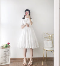 Japanese Summer Lolita Style White Dress Peter Pan Collar High Waist Princess Fairy Dress Elegant Cute Kawaii Girl Ruffles Dress