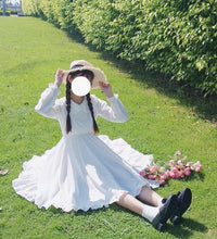 Japanese Summer Lolita Style White Dress Peter Pan Collar High Waist Princess Fairy Dress Elegant Cute Kawaii Girl Ruffles Dress