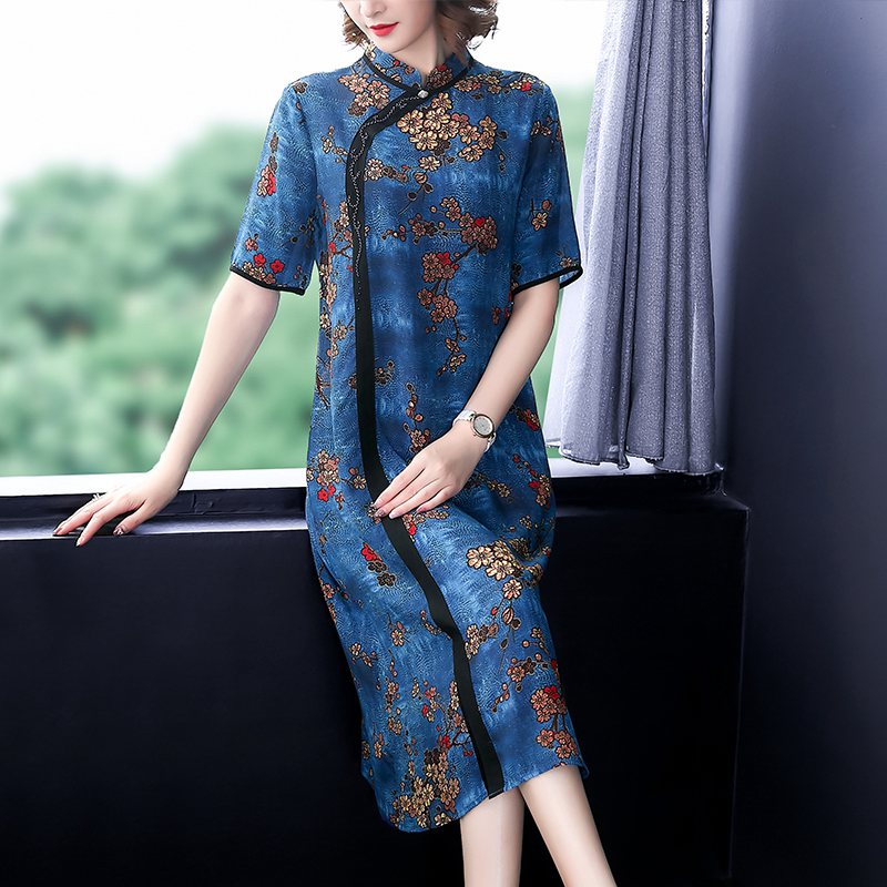 Chinese Cheongsam chiffon dress women flora print - astore.in