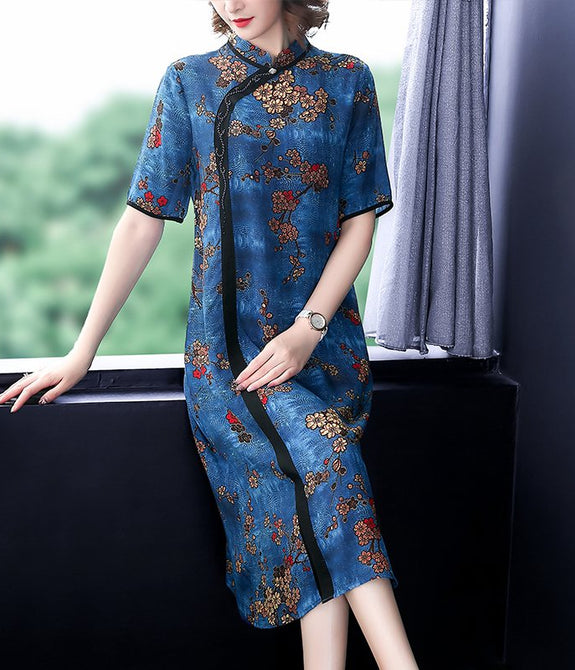 Chinese Cheongsam chiffon dress women flora print - astore.in