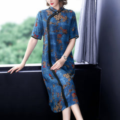 Chinese Cheongsam chiffon dress women flora print - astore.in