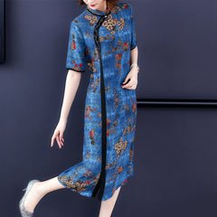 Chinese Cheongsam chiffon dress women flora print - astore.in