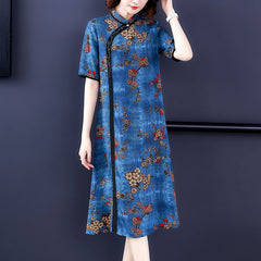Chinese Cheongsam chiffon dress women flora print - astore.in